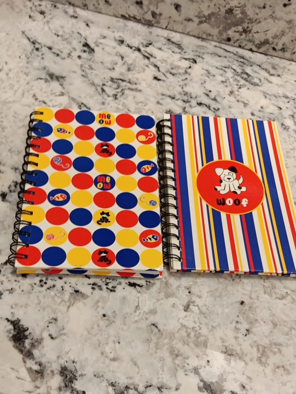 Cat And Dog Notebook Set - Colorful Red Blue Yellow Polka Dot & Stripe Covers